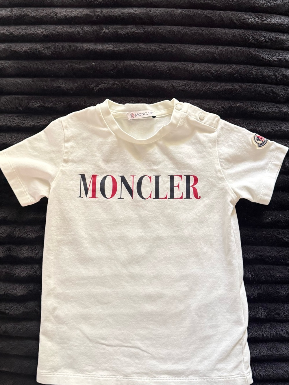 Moncler Kids White Tee with Red & Navy Logo